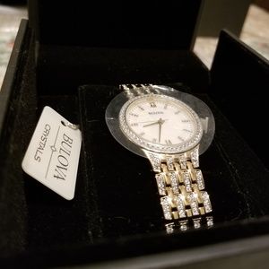Bulova Crystal Mother-of-Pearl Dial Gold-Tone Watc